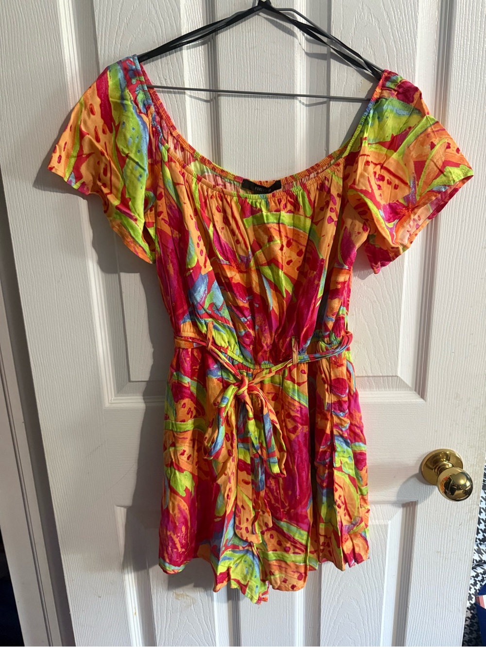 Bright Multicolor Girls' Off-Shoulder One-Piece Romper